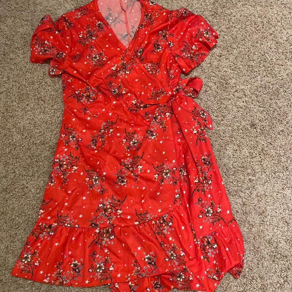 BRAND NEW, never worn, red floral wrap dress